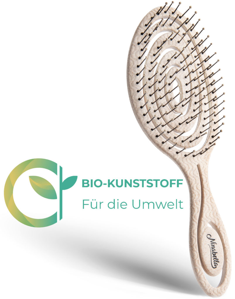 Die Haarbürste von Ninabella mit Biokunststoff Logo